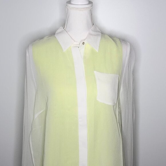 Line & Dot Silk Hi-Lo Split Side Blouse Neon Green - Picture 2 of 11